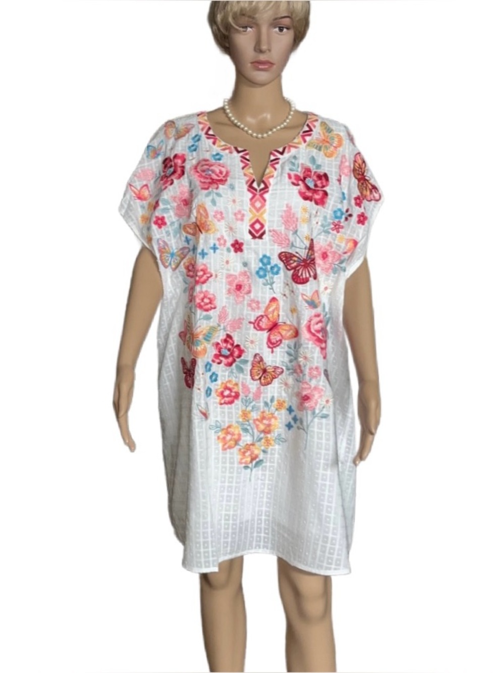 Impressions • 1X-Large • White/ Pink • Tunic • Floral • Embroidery • New